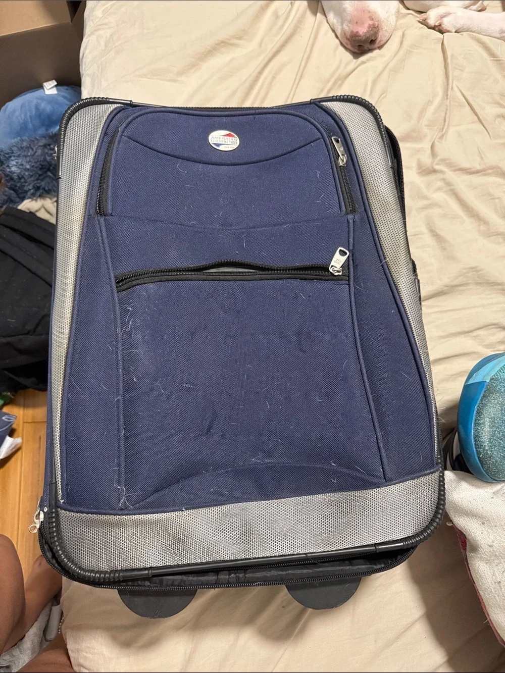 Blue carry on suitcase